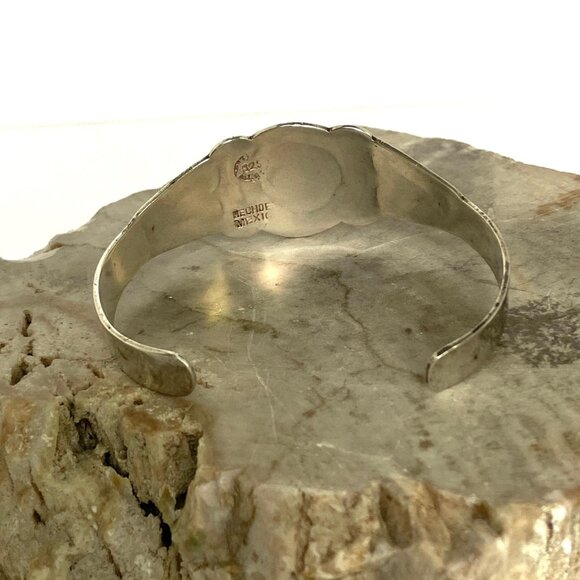 VTG Sterling Silver 925 Mexico Crushed Stone Aztec Cuff Bracelet FLAW Sz 6.25 - Picture 8 of 16